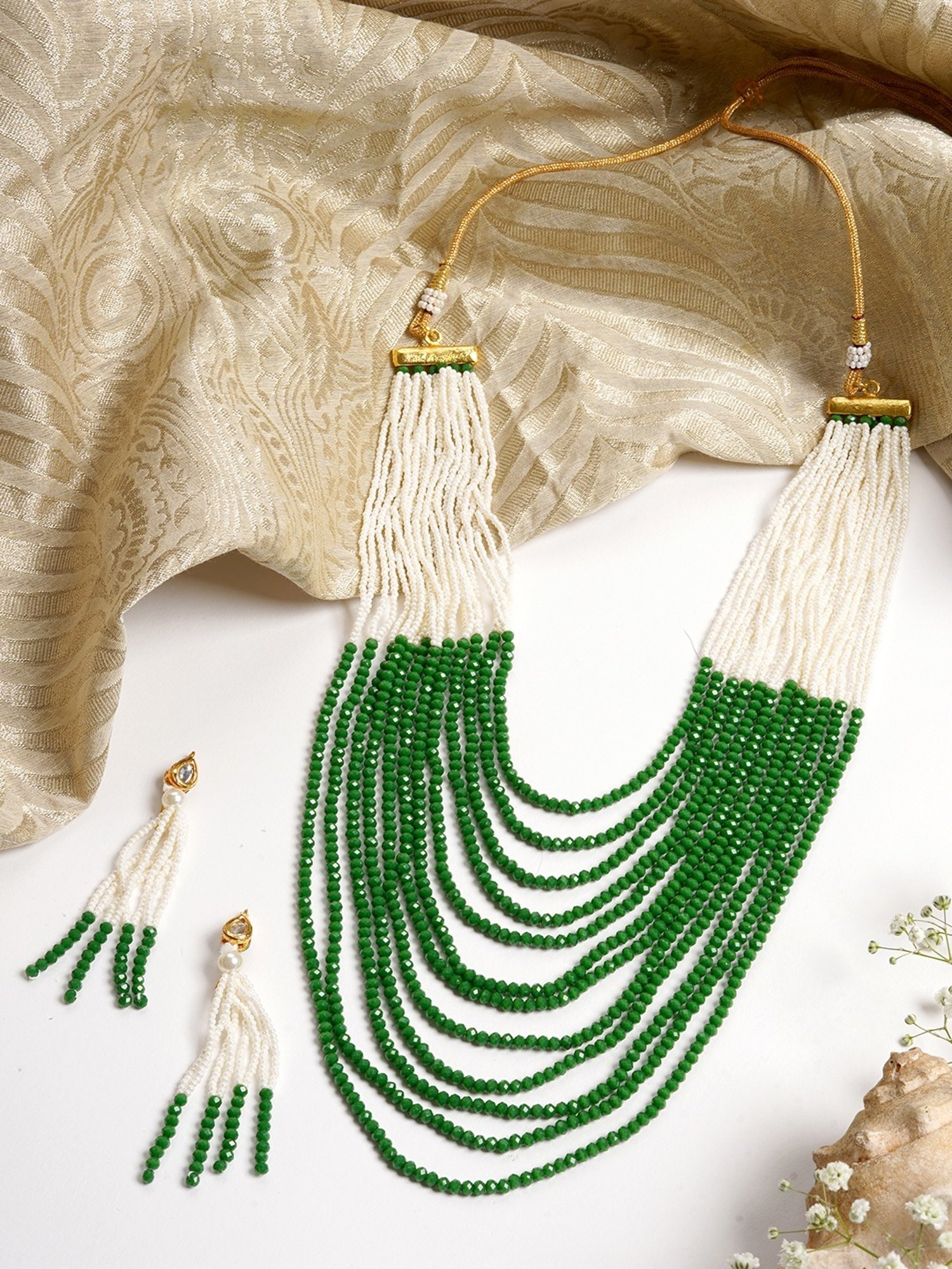 Teejh Jareen Green & White Gold Necklace & Earring Set