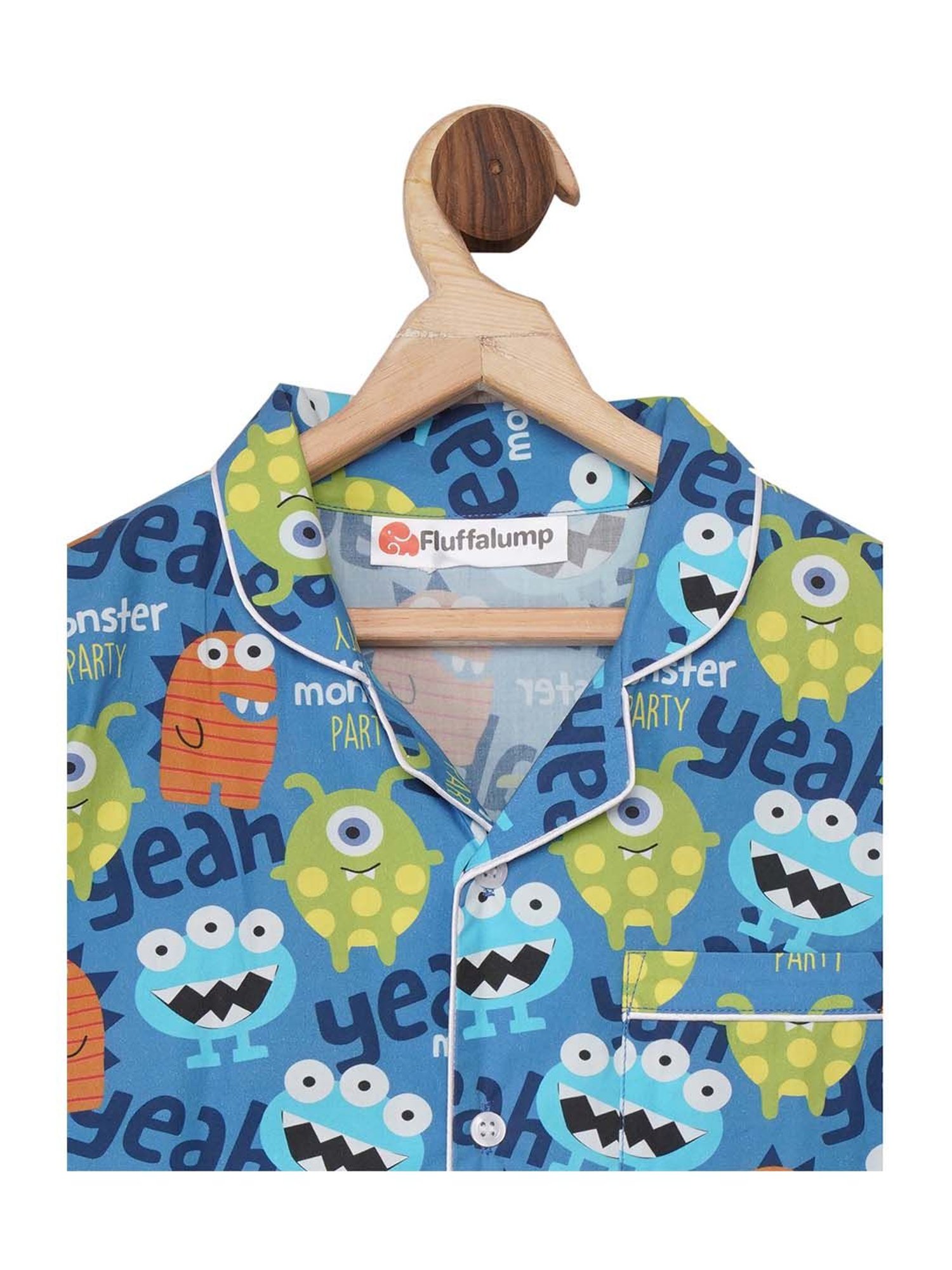 Fluffalump Boys Multicolor Cotton Printed Nightwear Top & Pants Set