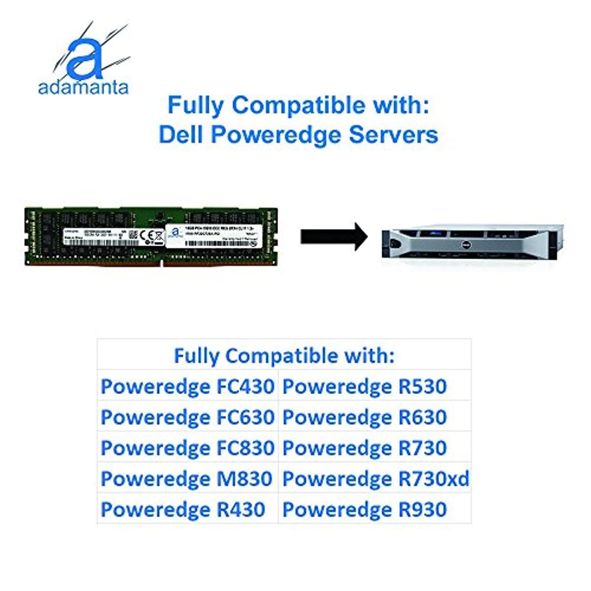 Adamanta 16GB (1x16GB) Server Memory Upgrade Compatible for Dell Poweredge, HP Apollo & HP Proliant Servers DDR4 2400MHZ PC4-19200 ECC Registered Chip 2Rx4 CL17 1.2v DRAM RAM