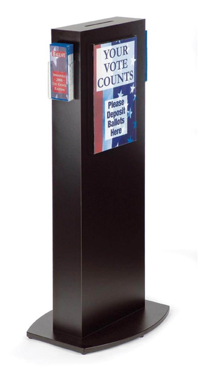 Tall 48" Locking Ballot Box, Donation Box with Sign Holders and Card Pocket (EDKBLKNS)