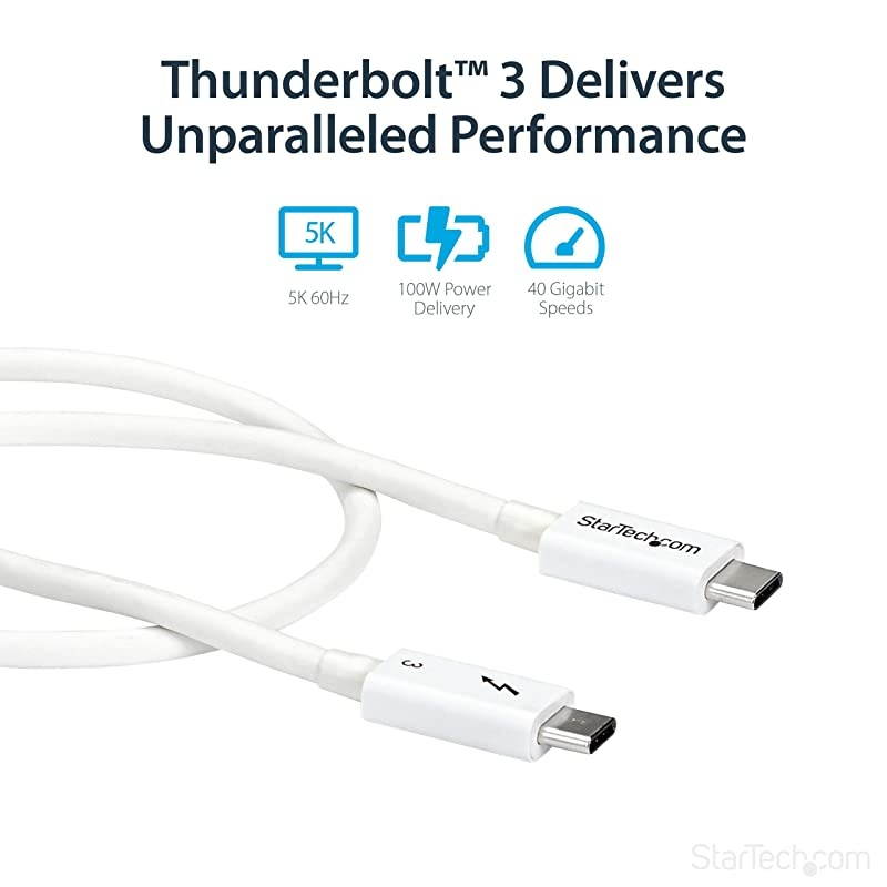 com 40Gbps Thunderbolt 3 Cable 16ft05m White 5k 60Hz4k 60Hz Certified TB3 USBC Charger Cord w 100W Power Delivery TBLT34MM50CW