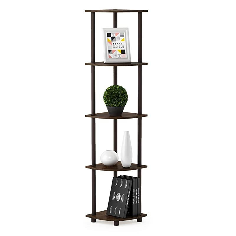 Turn-N-Tube 5 Tier Corner Display Rack Multipurpose Shelving Unit, Walnut/Brown