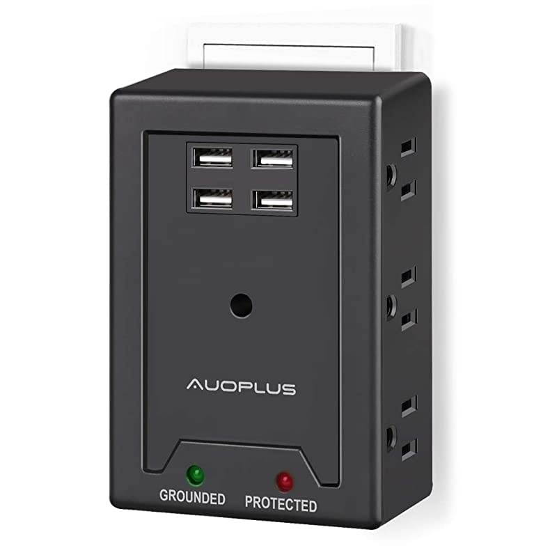 Multi Plug Wall Outlet Extender,  6 Outlet Power Strip Surge Protector with 4 USB Charger[5V/3.1A]-Grounded Electrical Plug Adapter Outlet Splitter for Home Office Bedroom Kitchen-1050J