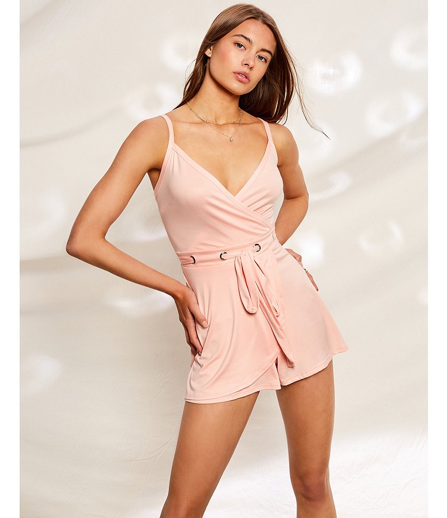 Stilletto's Grommet Faux Wrap Romper