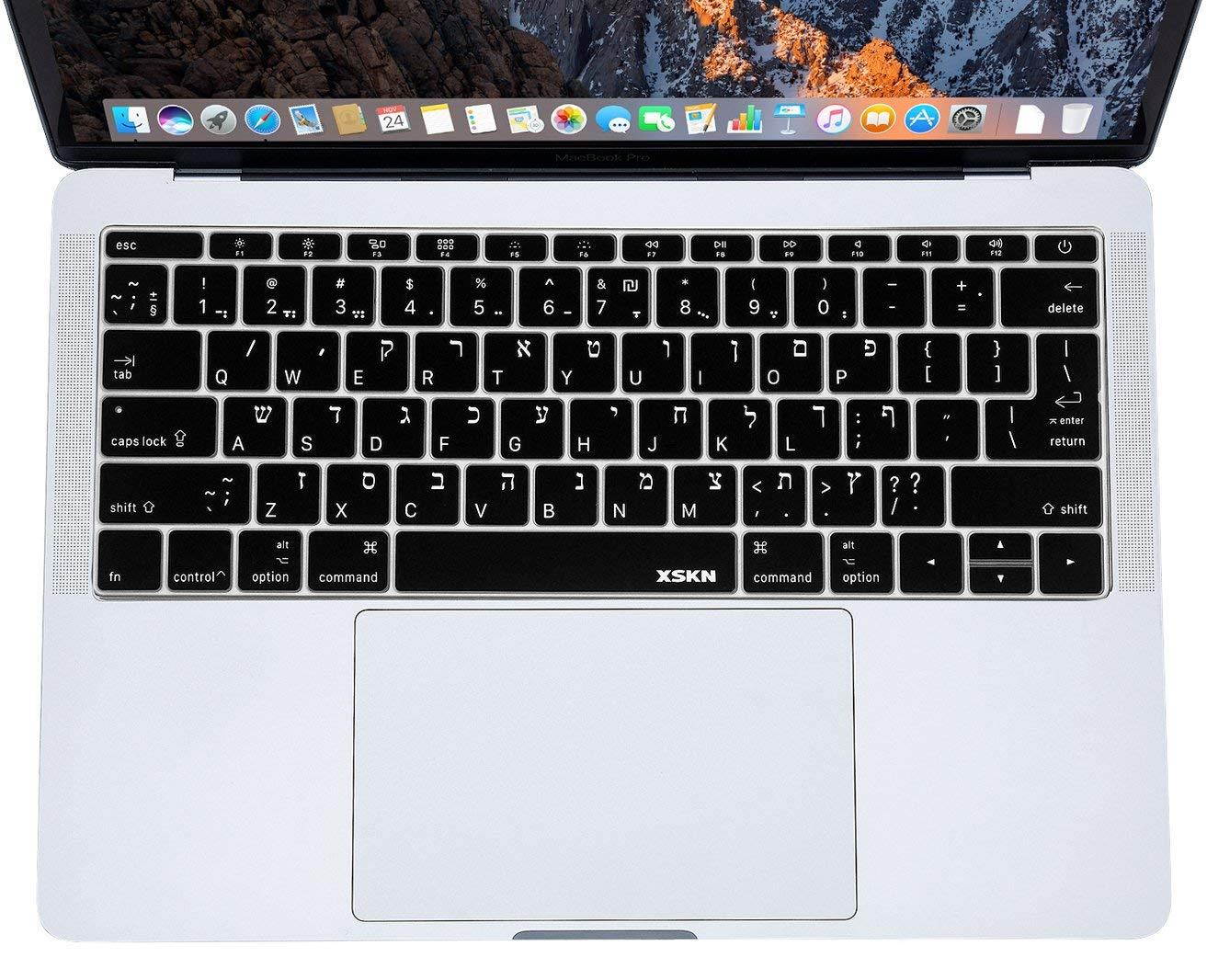 XSKN Hebrew Silicone Keyboard Skin Cover for MacBook Pro 13 (2016 Model A1708, Flat Key, No Touch Bar) and Macbook 12 (2015 Model A1534), US EU Version (Black)