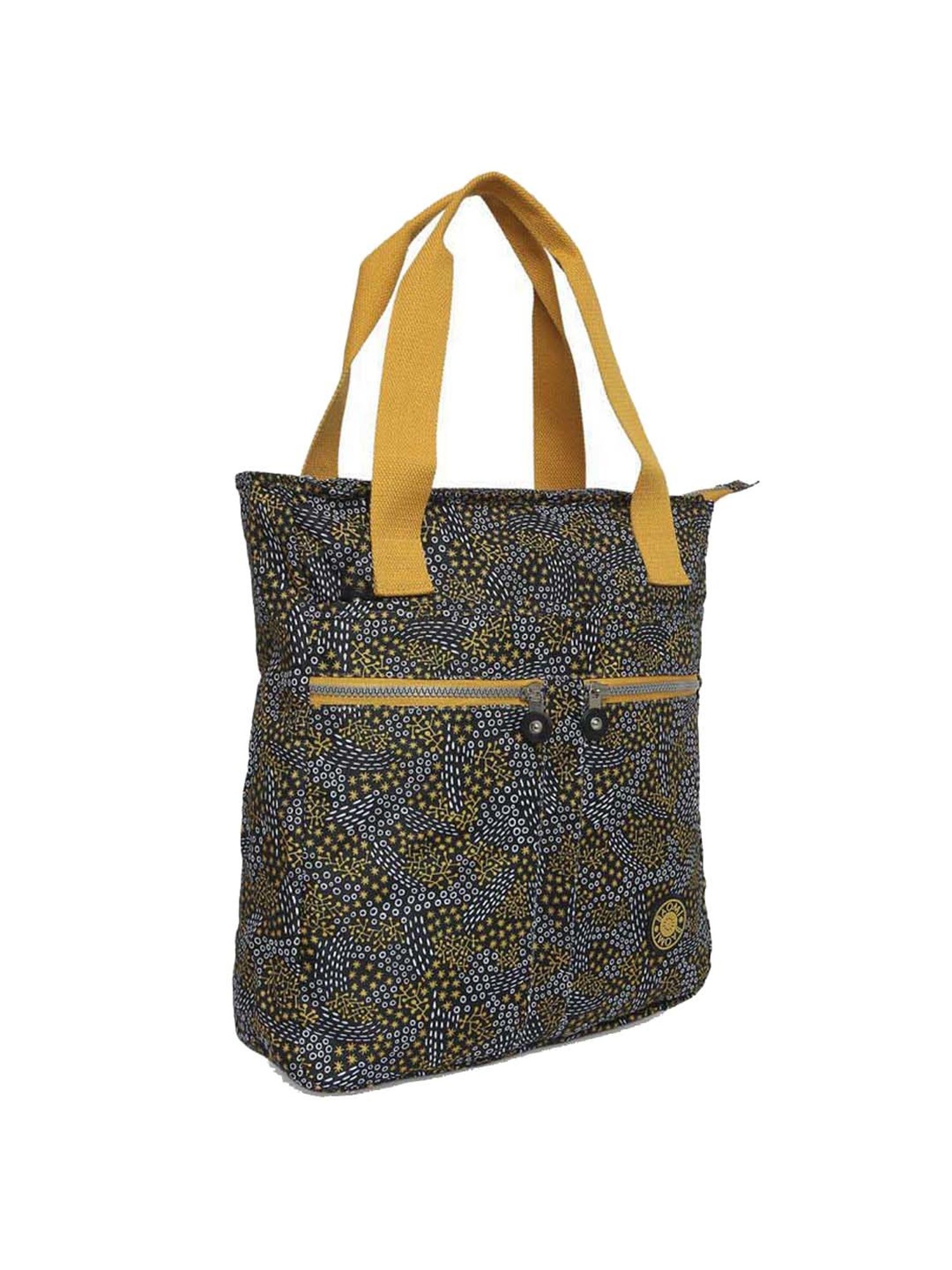 Baomi Black & Yellow Printed Medium Tote Handbag