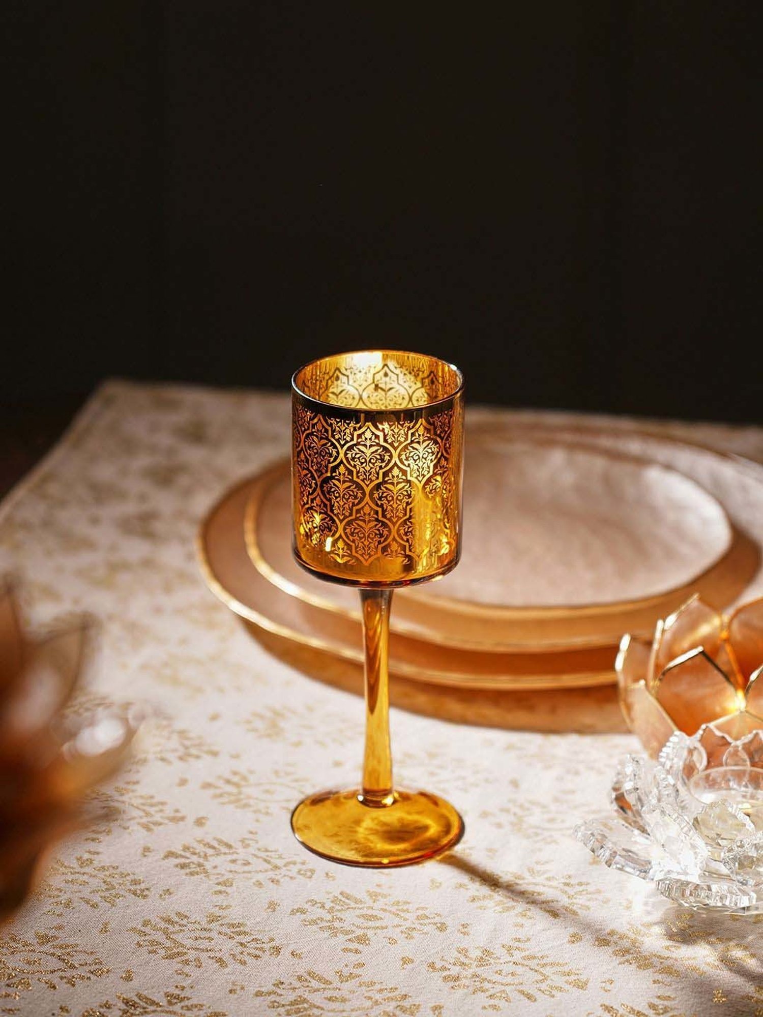 Pure Home and Living Gold Glass Stem Candle Holder
