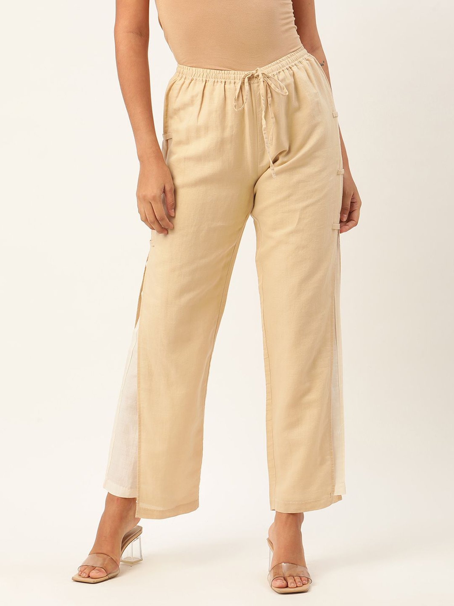 Rooted Beige Straight Fit Trousers