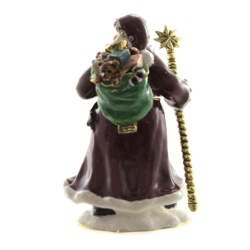 Hinged Trinket Box 3.25" Santa With Gift Bag Crystals Gold Star  -  Decorative Figurines