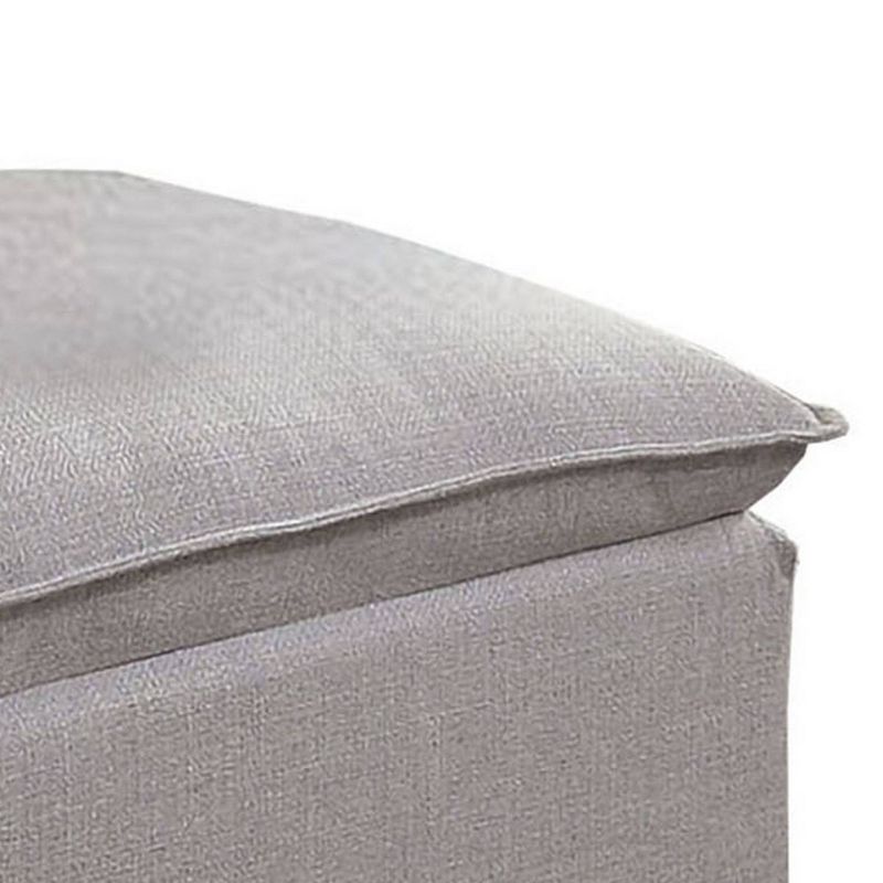 Fabric Upholstered Ottoman with Pillow Top Seat and Welt Trim Gray - Benzara