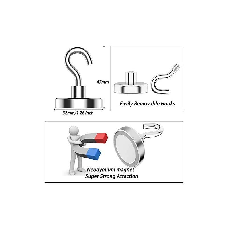 100LB Magnetic Hooks Heavy Duty for Hanging BBQ Grill Utensils Tools Coat Wreaths Outdoor Strong Neodymium Rare Earth Magnets Hook Hangers for Refrigerator Locker Cruise Cabins