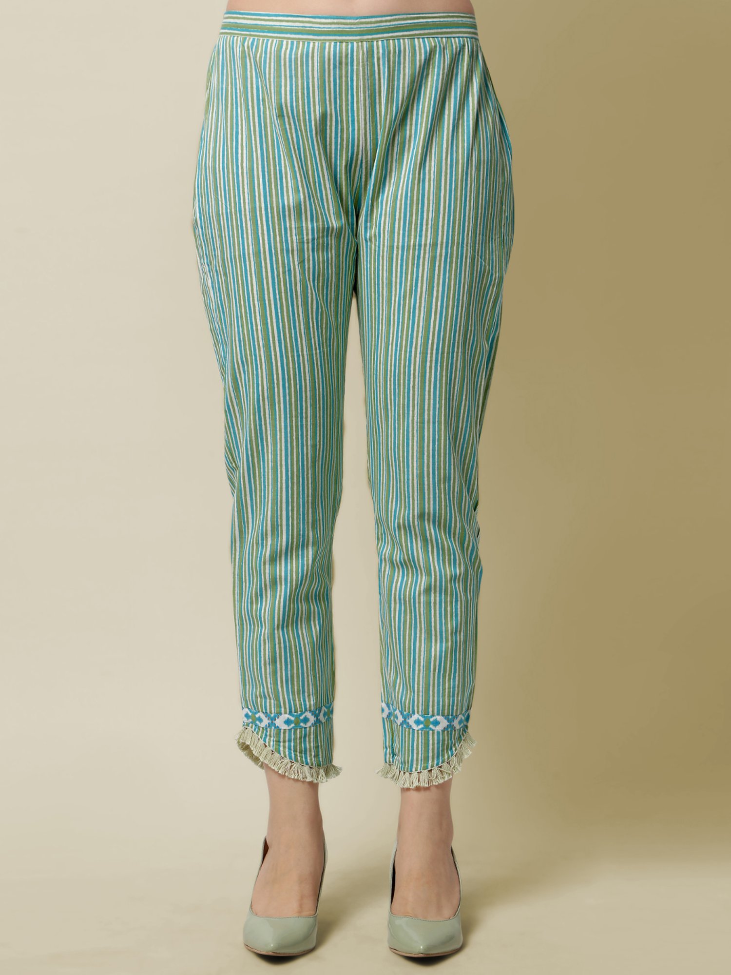 MIRCHI FASHION Aqua Blue Cotton Embellished Kurta Pant Set With Dupatta