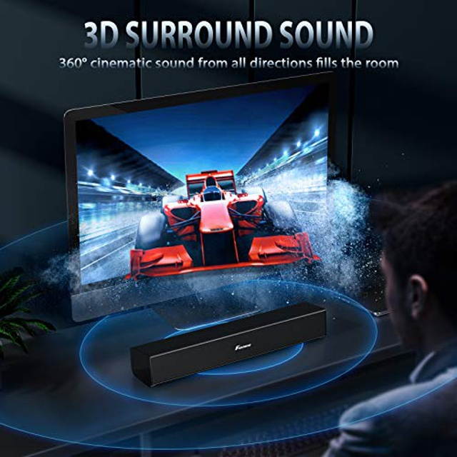 Computer Speakers, Foxnovo Wireless & Wired PC Soundbar, 20W Powerful Stereo Audio USB-Powered Computer Sound Bar Speaker for PC Desktop Laptop Smartphone Tablet TV, 3.5mm Aux-in & RCA Connection