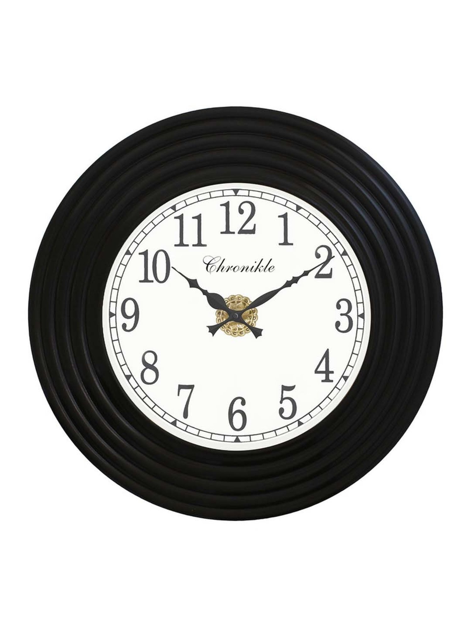 CHRONIKLE Black Wood Round Antique Analog Dial English Number Wall Clock