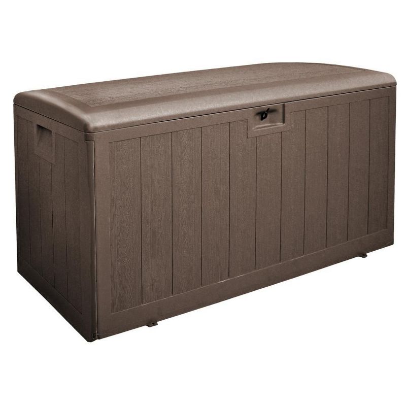 Plastic Development Group 130-Gallon Weather-Resistant Resin Outdoor Patio Storage Deck Box with Soft-Close Lid, Java