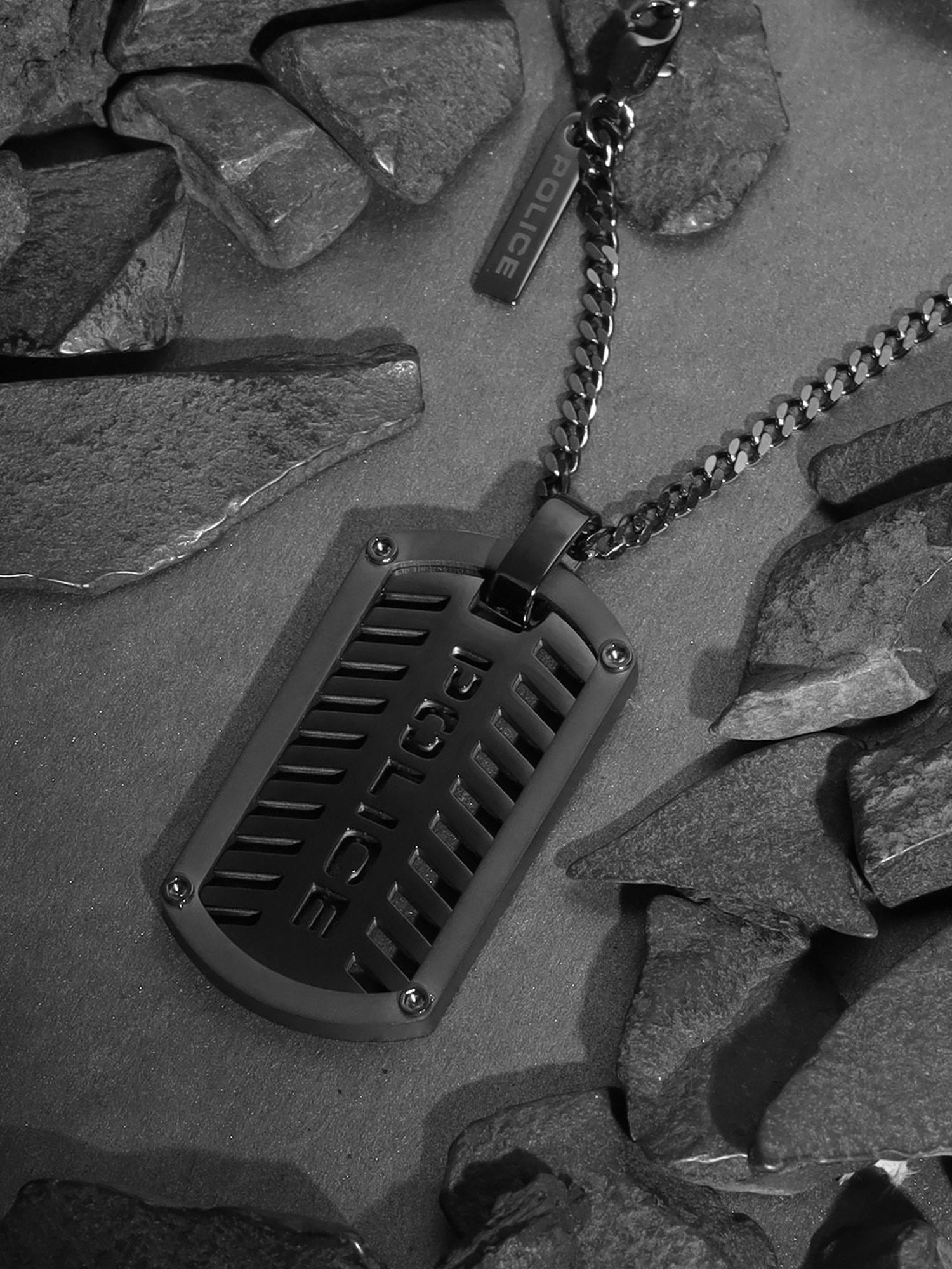 Police Lattitude Silver Necklace for Men