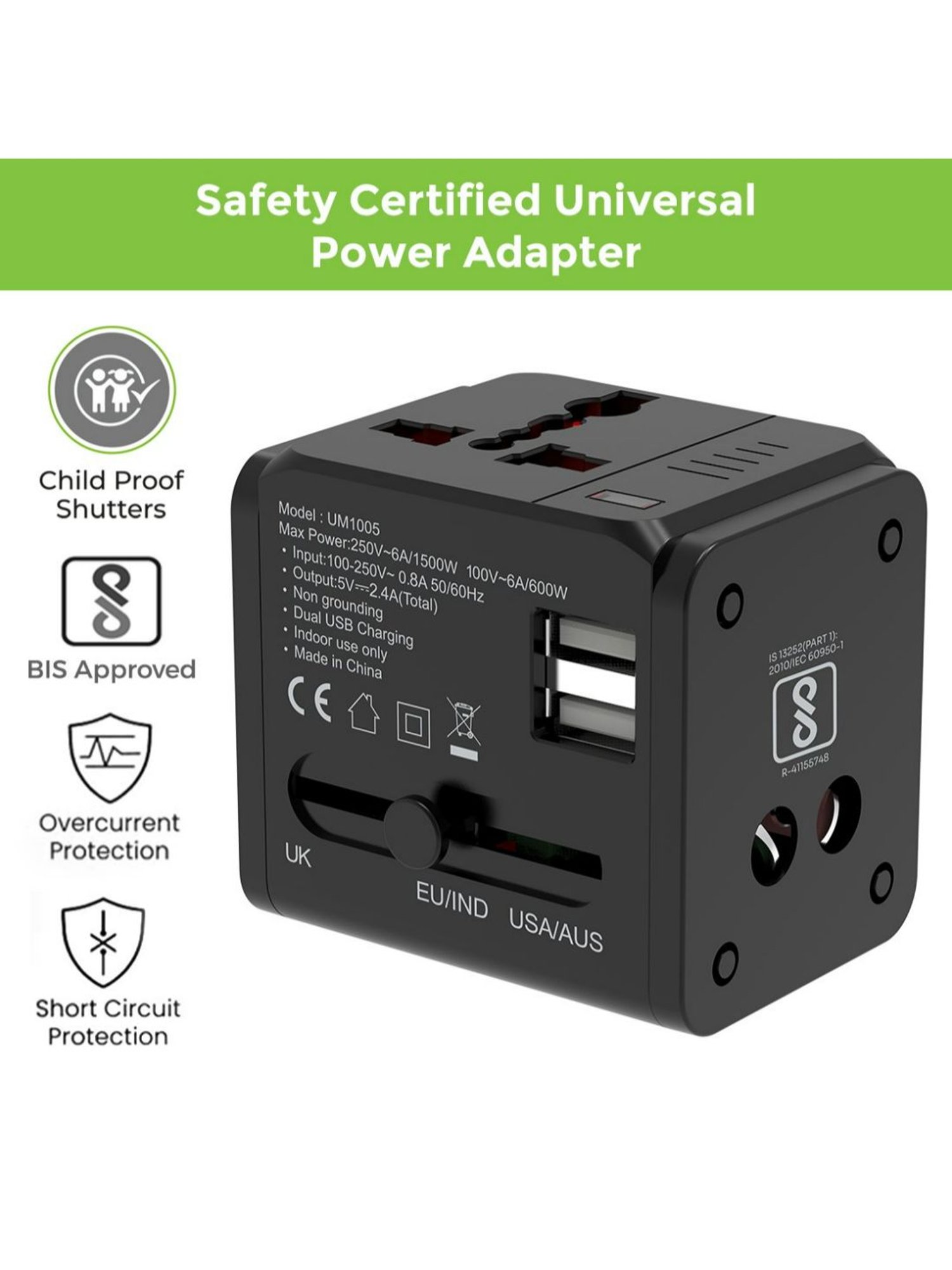 UltraProlink UM1005WTA World Travel Adapter & Converter Plug With Dual USB & Multipurpose Charger
