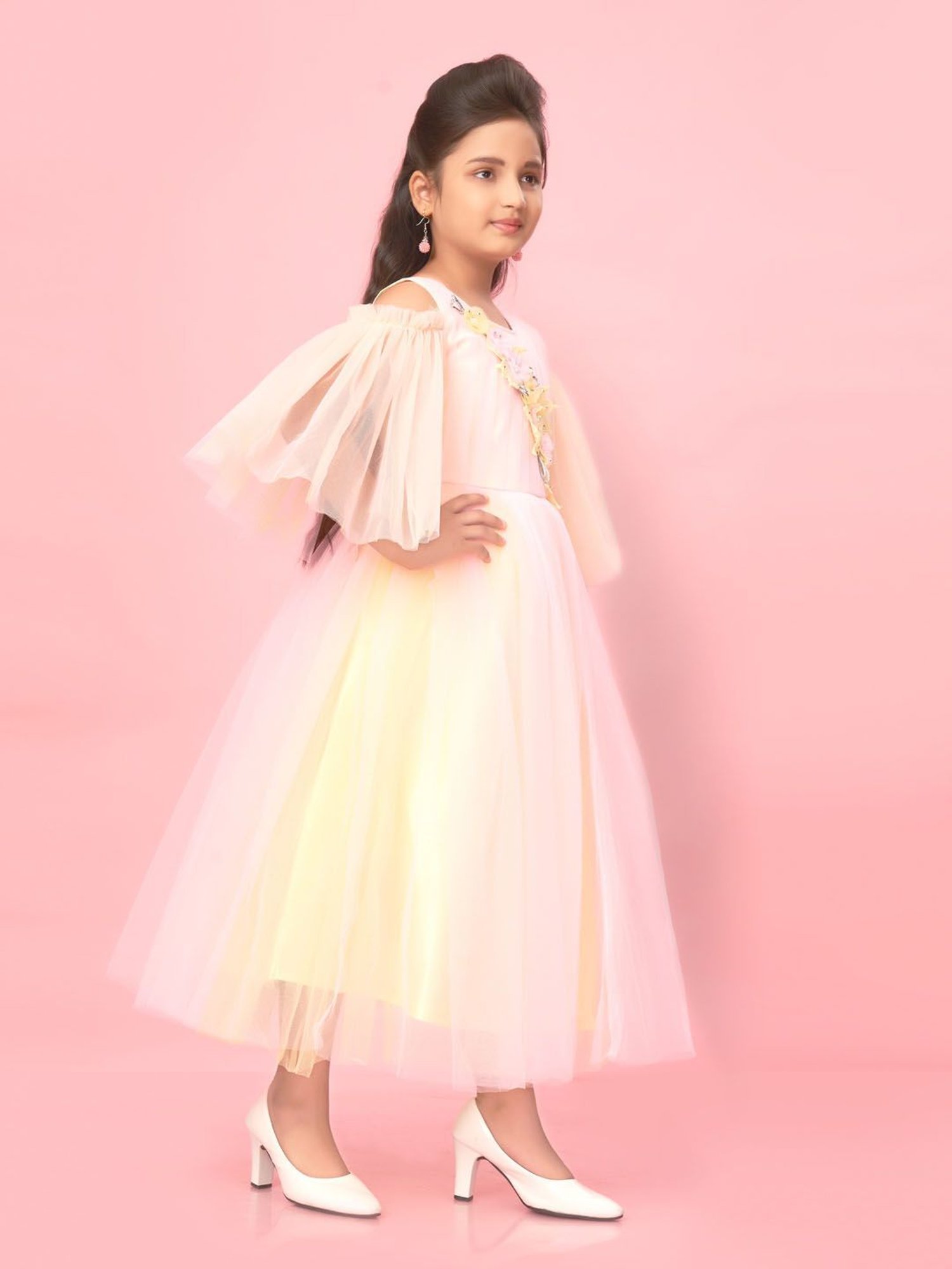 Aarika Kids Peach & Yellow Applique Gown