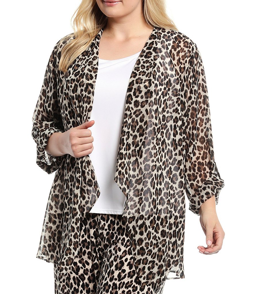 Investments Plus Size Soft Separates Long Sleeve Lush Leopard Print Open-Front Jacket