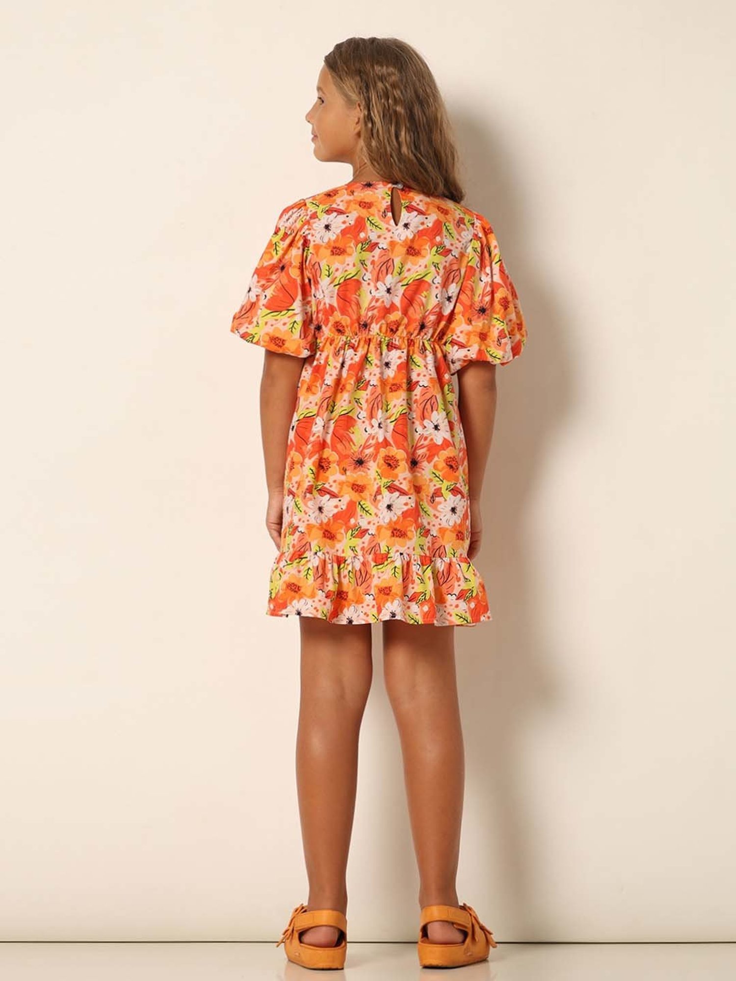 VERO MODA GIRL Orange Cotton Floral Print Dress