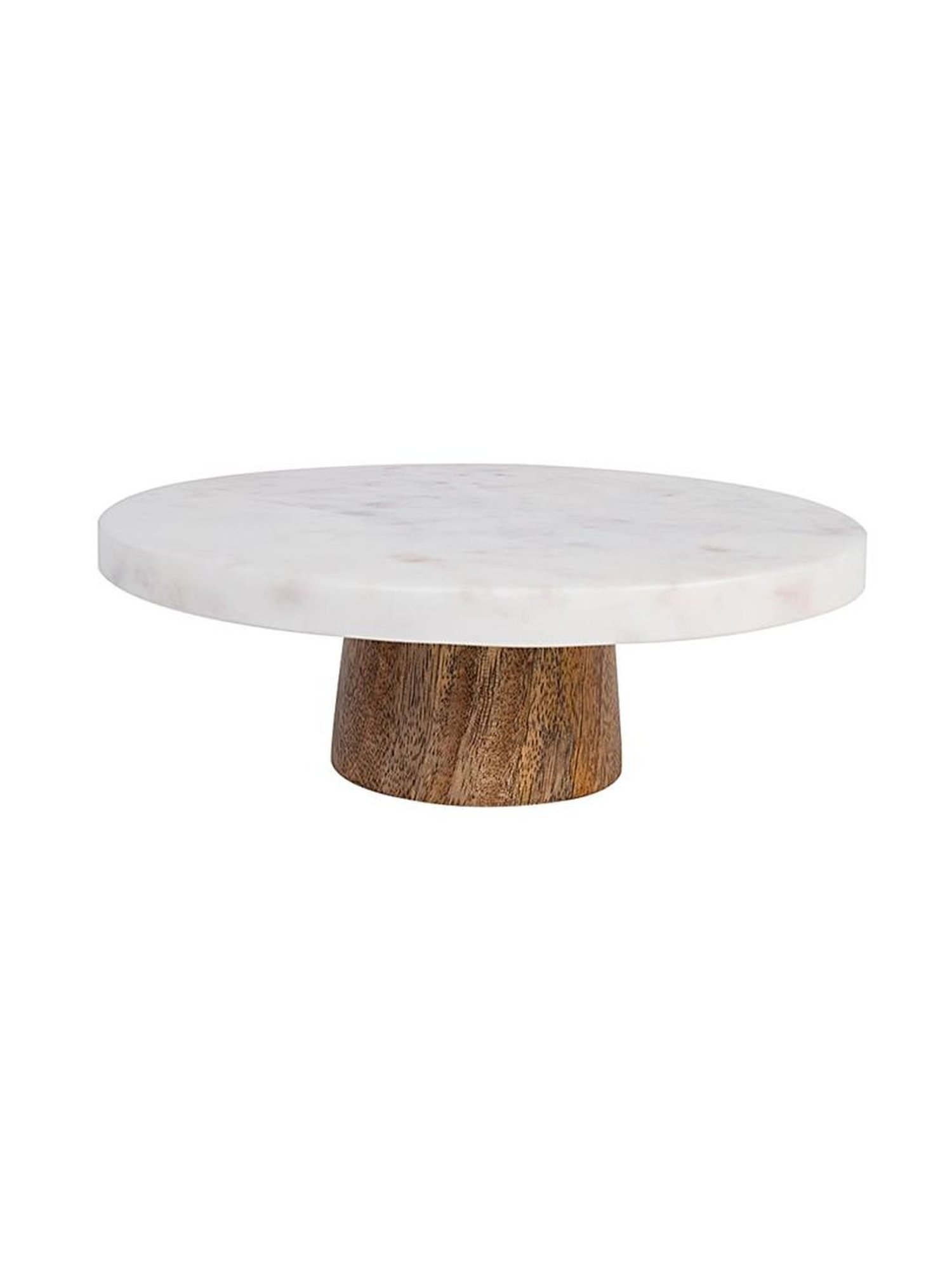 Ellementry White & Brown Marble Cake Stand with Wood Base - Set of 1