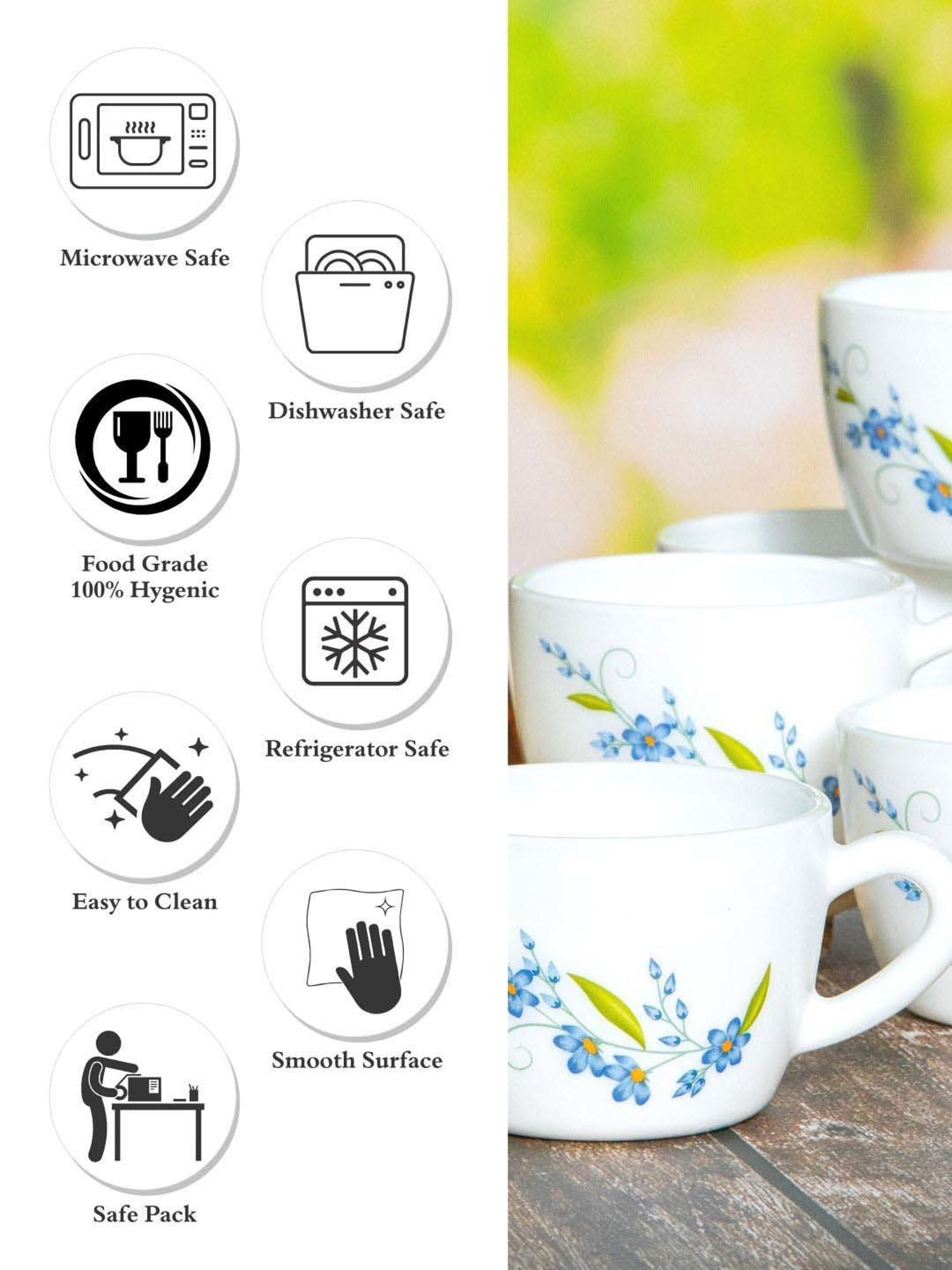 Cello White & Blue Glass Coffee Mug (0.13 L) - Set of 12