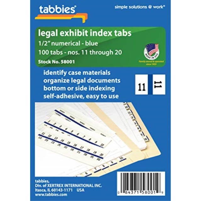 Tabbies Legal Index Tabs 11-20 100 Tabs/PK Blue Edge 58001