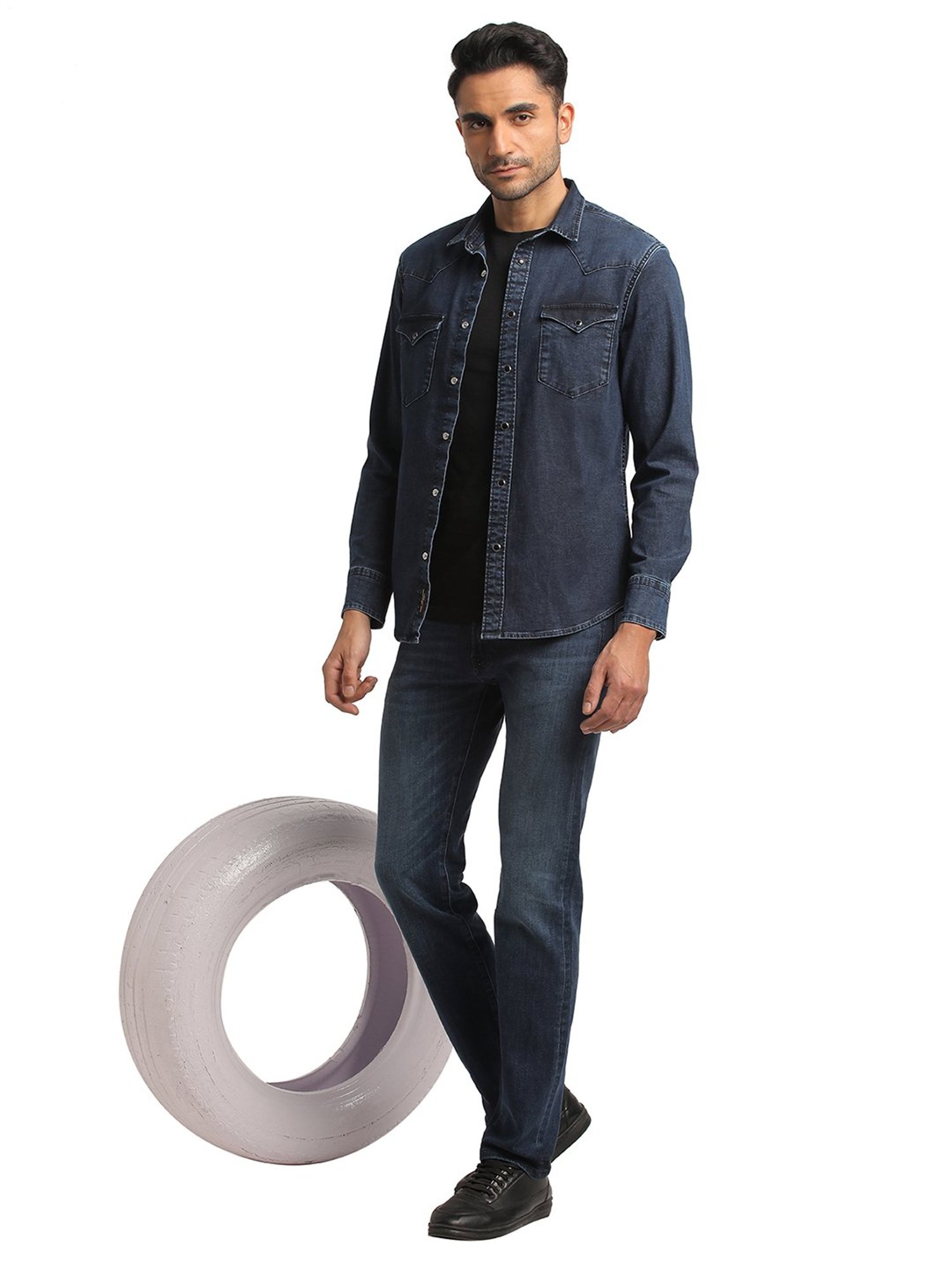 EVERBLUE Dark Blue Regular Fit Shirt