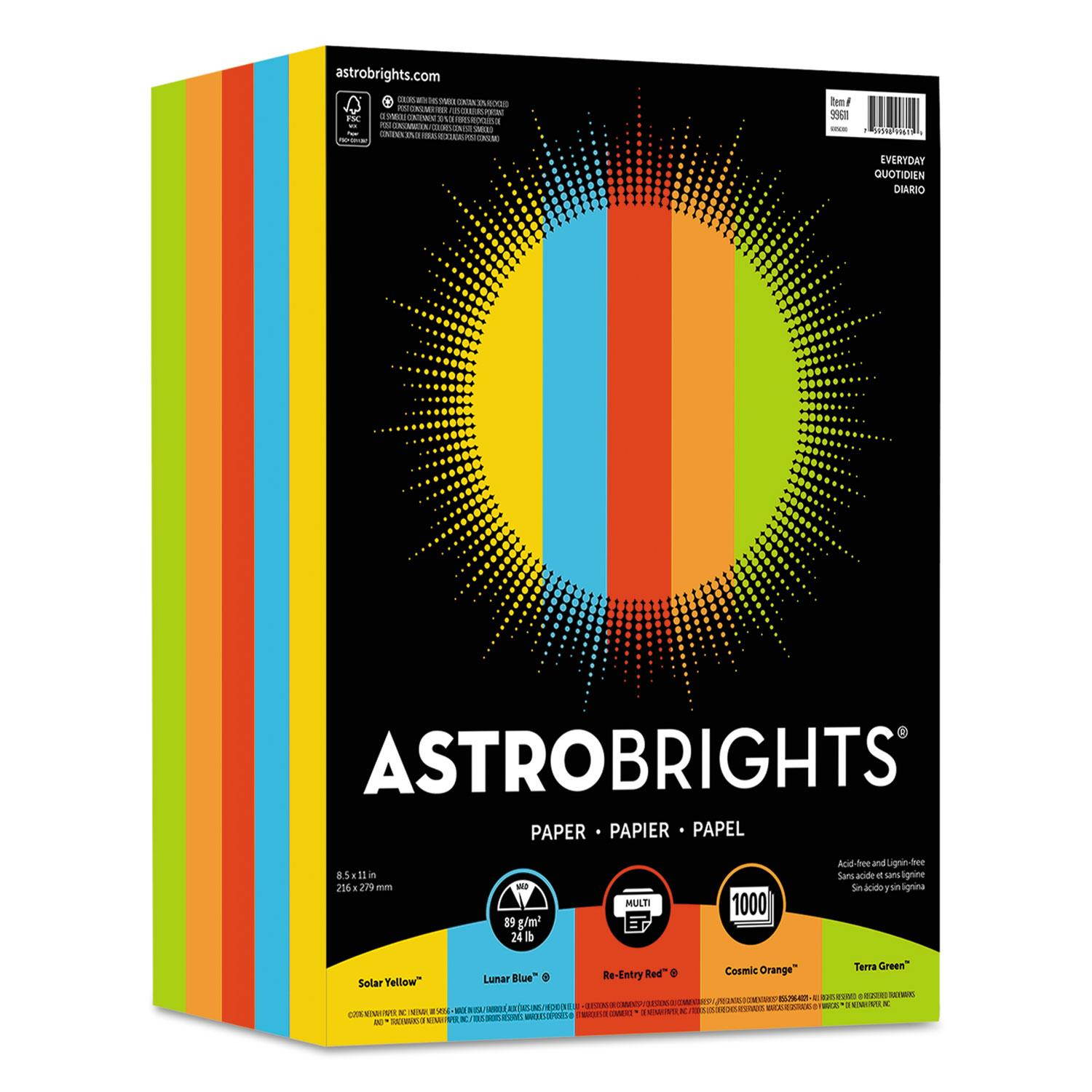 Astrobrights Color Paper -"Everyday" Assortment 8 1/2 x 11 5 Colors 1000 Sheets