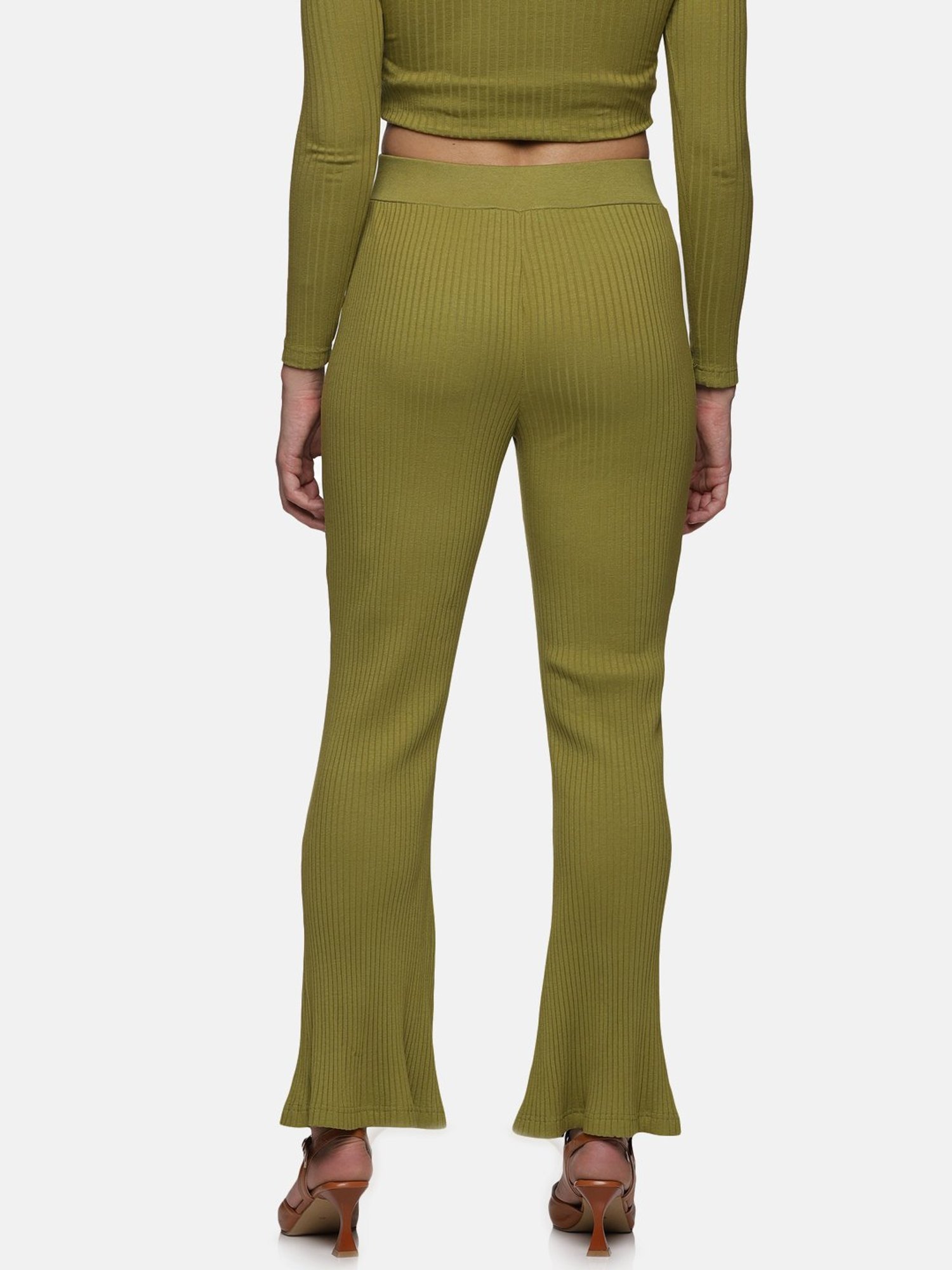 ISU Olive Cotton Slim Fit High Rise Pants