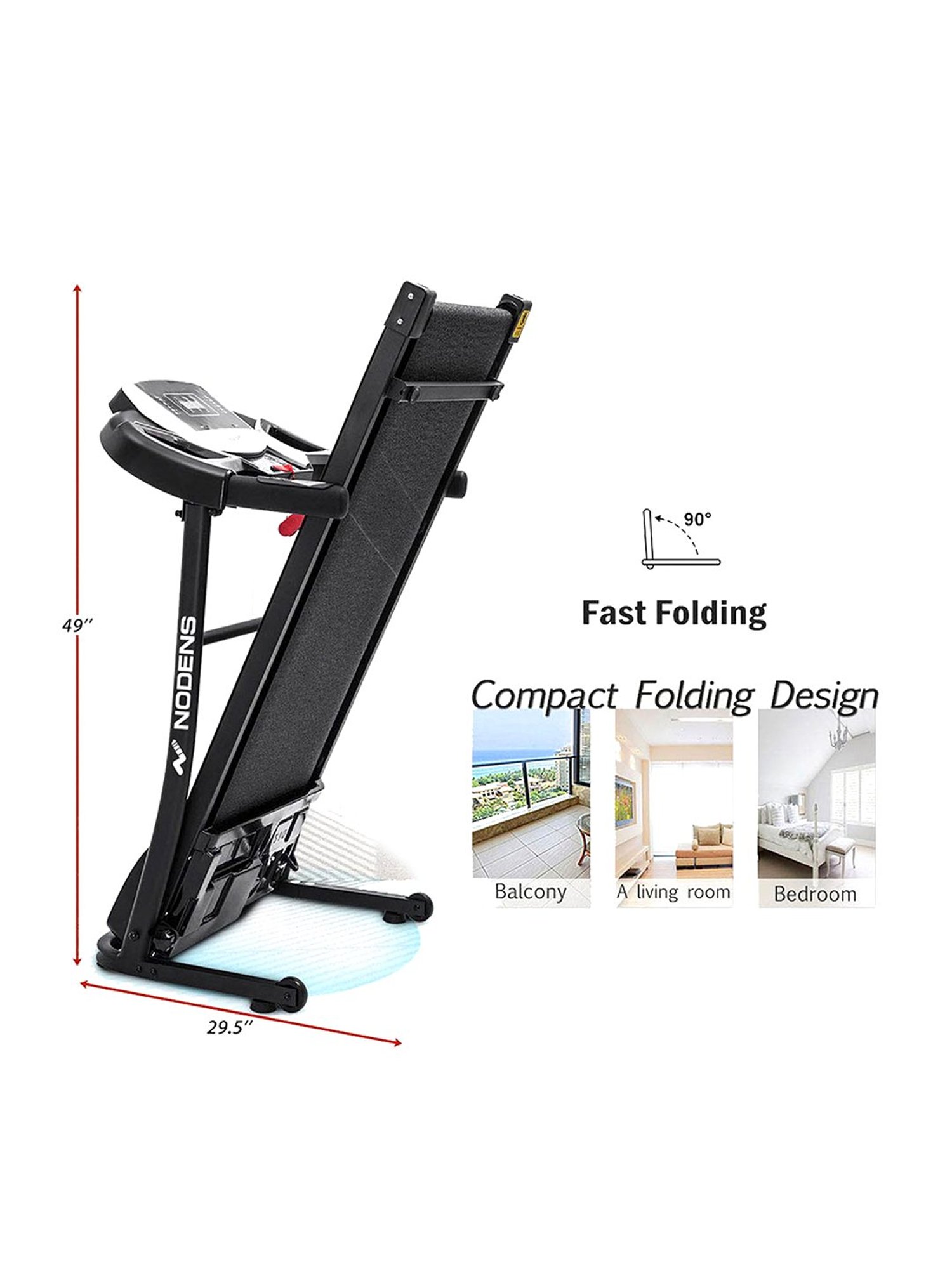NODENS Fitness Black Automatic Fitness Treadmill (2.0 HP Peak)