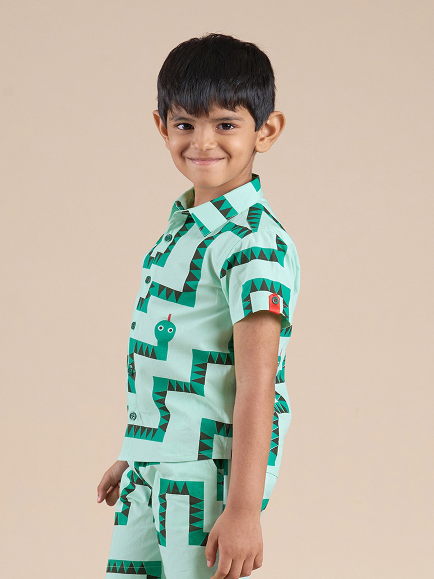 Lil Drama Kids Green Printed Shirt