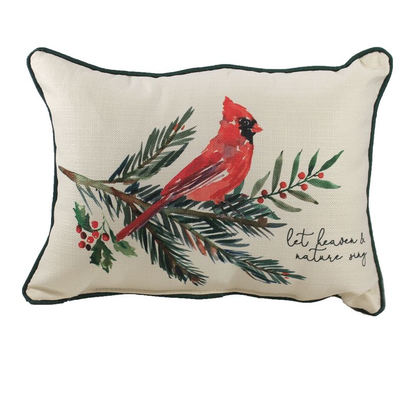 Christmas 14.0" Cardinal On Branch Pillow Berries Red Bird Home Decor  -  Decorative Pillow