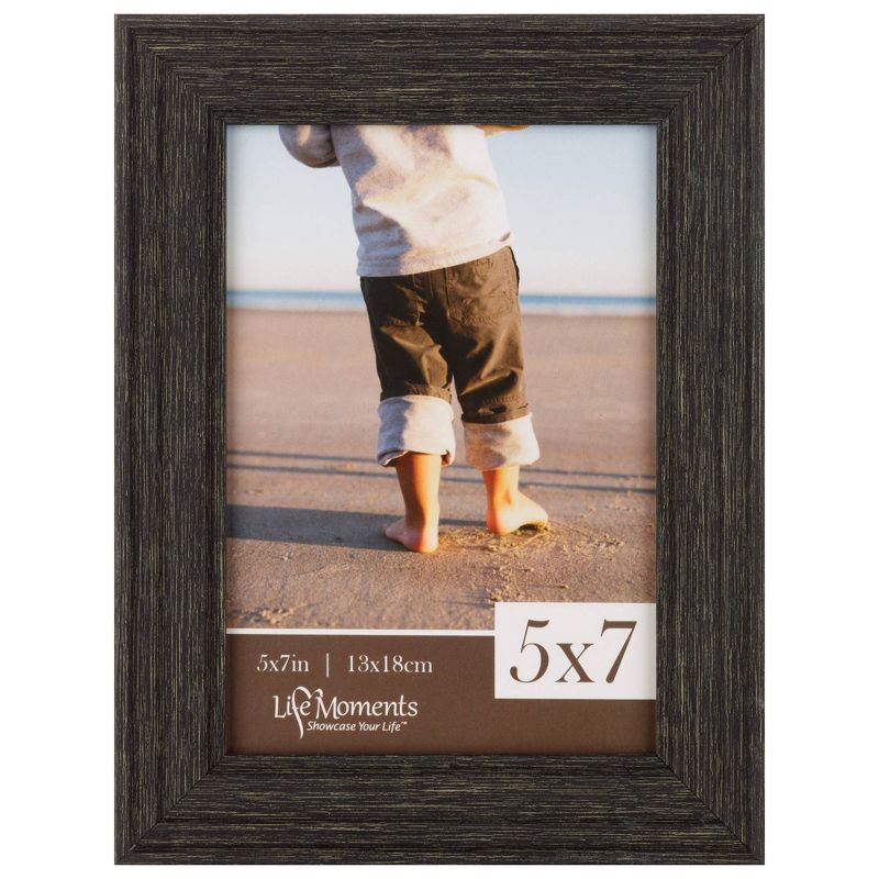 4pc (5" x 7") Rustic Woodgrain Tabletop or Wall Mount Picture Frames Distressed Black - Life Moments
