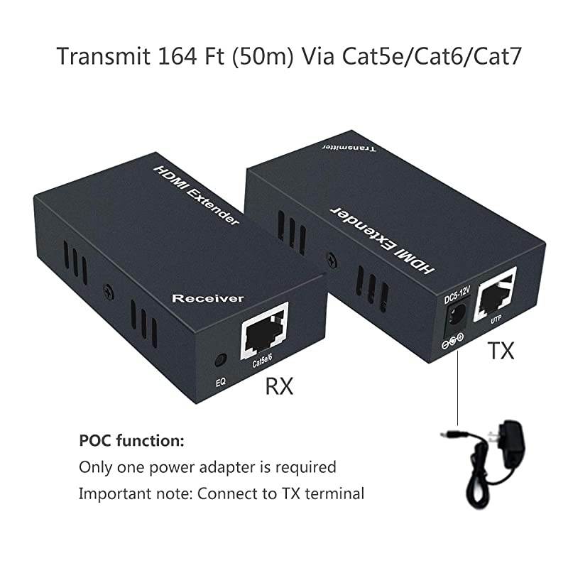 Extender with Loop Out Option 164ft Extend Transmission1080P60Hz3D Over Cat5eCat6Cat7 High Compatibility and POC Function
