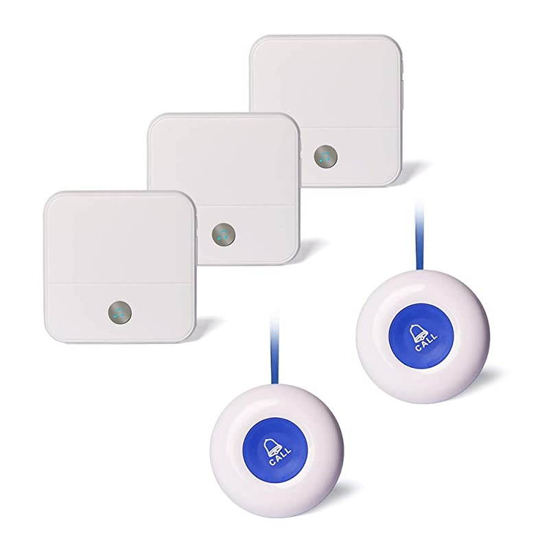 Caregiver Pager Call Button Personal Help Alert Pager System for Home Nurses Caregivers Patients Elderly 2 Waterproof Transmitters 3 Plugin Receivers