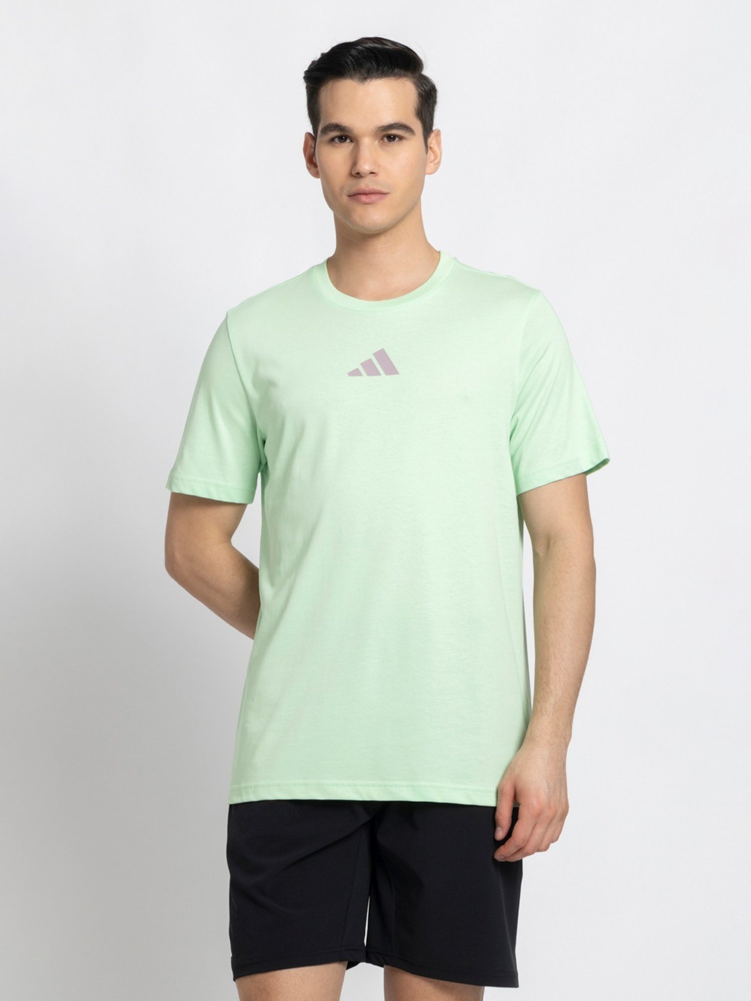Adidas Green Cotton Regular Fit Printed Sports T-Shirt