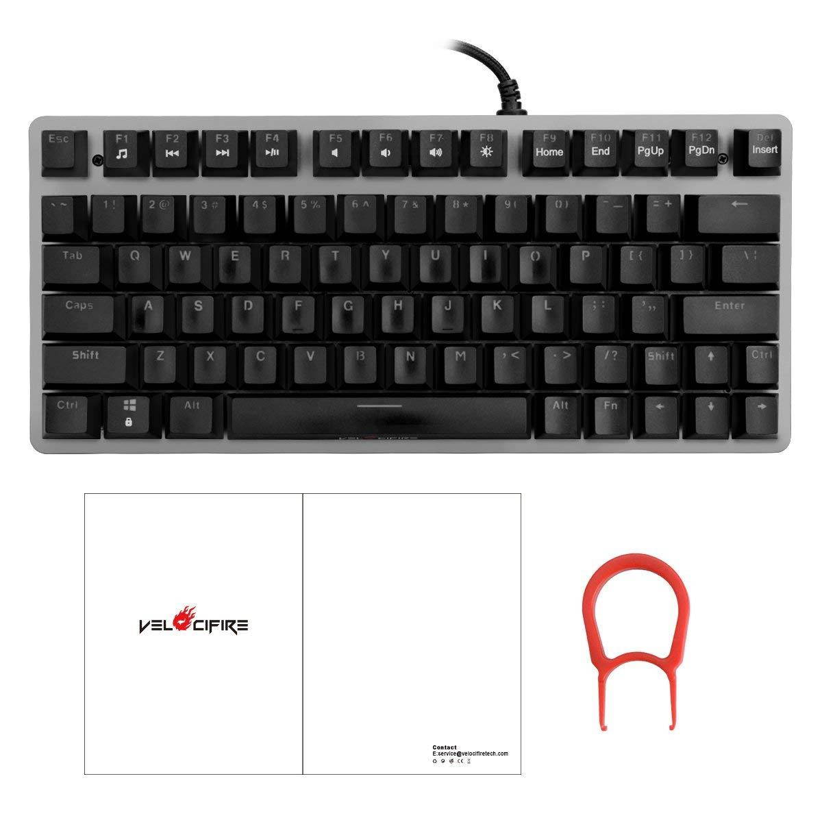 Velocifire TKL Mechanical Keyboard, 78-Key with Outemu Brown Switches and Double-Shot ABS Keycaps for Copywriter, Typist and Programmer