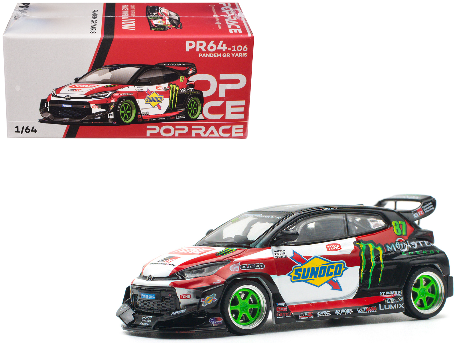 Toyota Pandem GR Yaris RHD (Right Hand Drive) #87 "Daigo Saito" Black with Graphics 1/64 Diecast Model Car by Pop Race