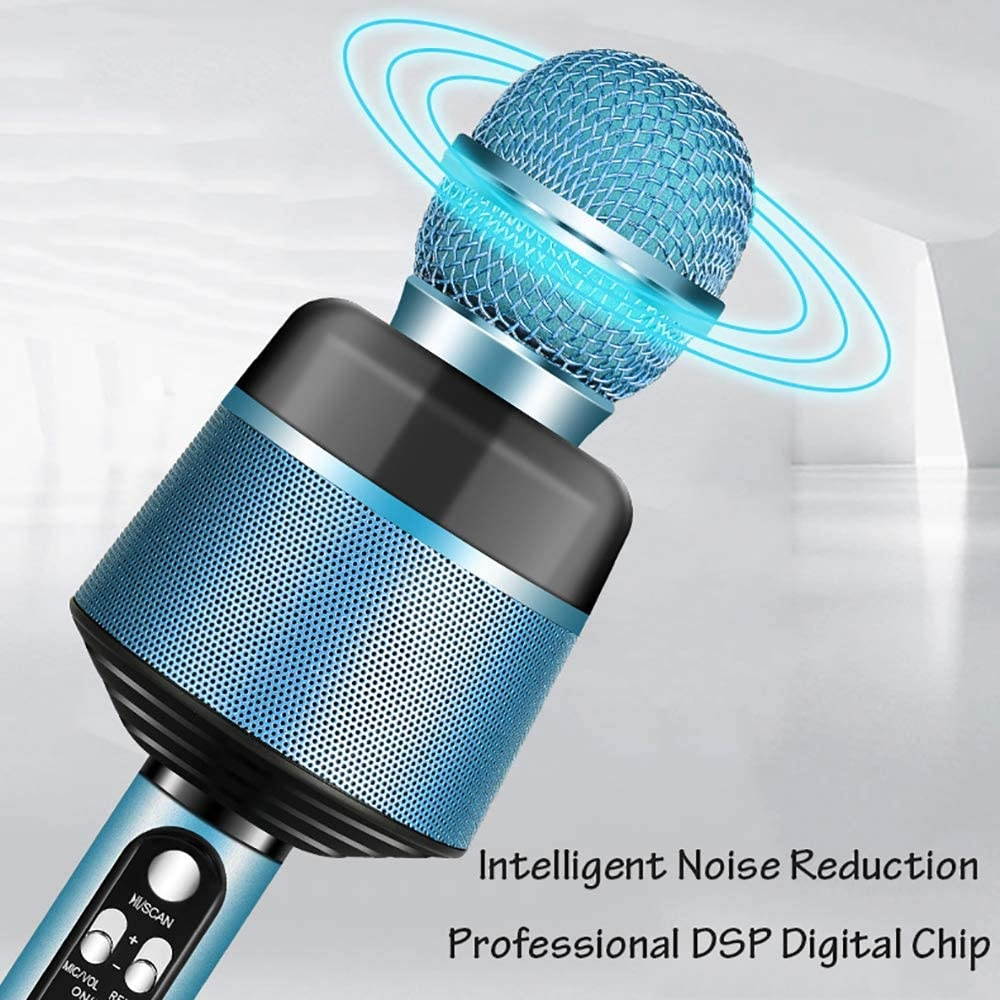 Wireless Microphone with Flashing Lights Portable Handhold Mic Speaker Cardioid for Mobile Phone Singing Music Apps DSP Chip