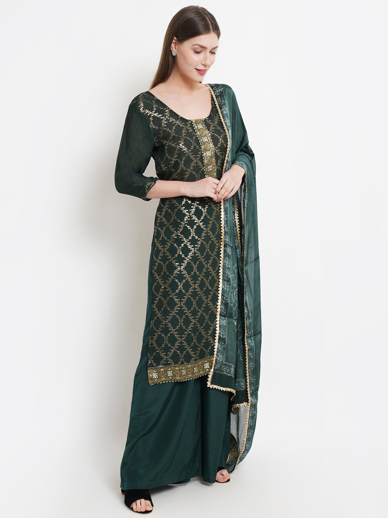 Stylee LIFESTYLE Green Embellished Unstitched Dress Material