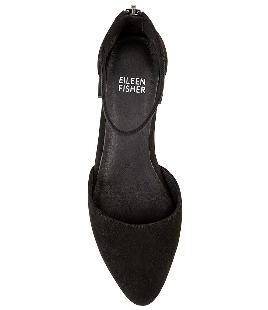 Eileen Fisher Goldie Nubuck Ankle Strap Block Heel Pumps