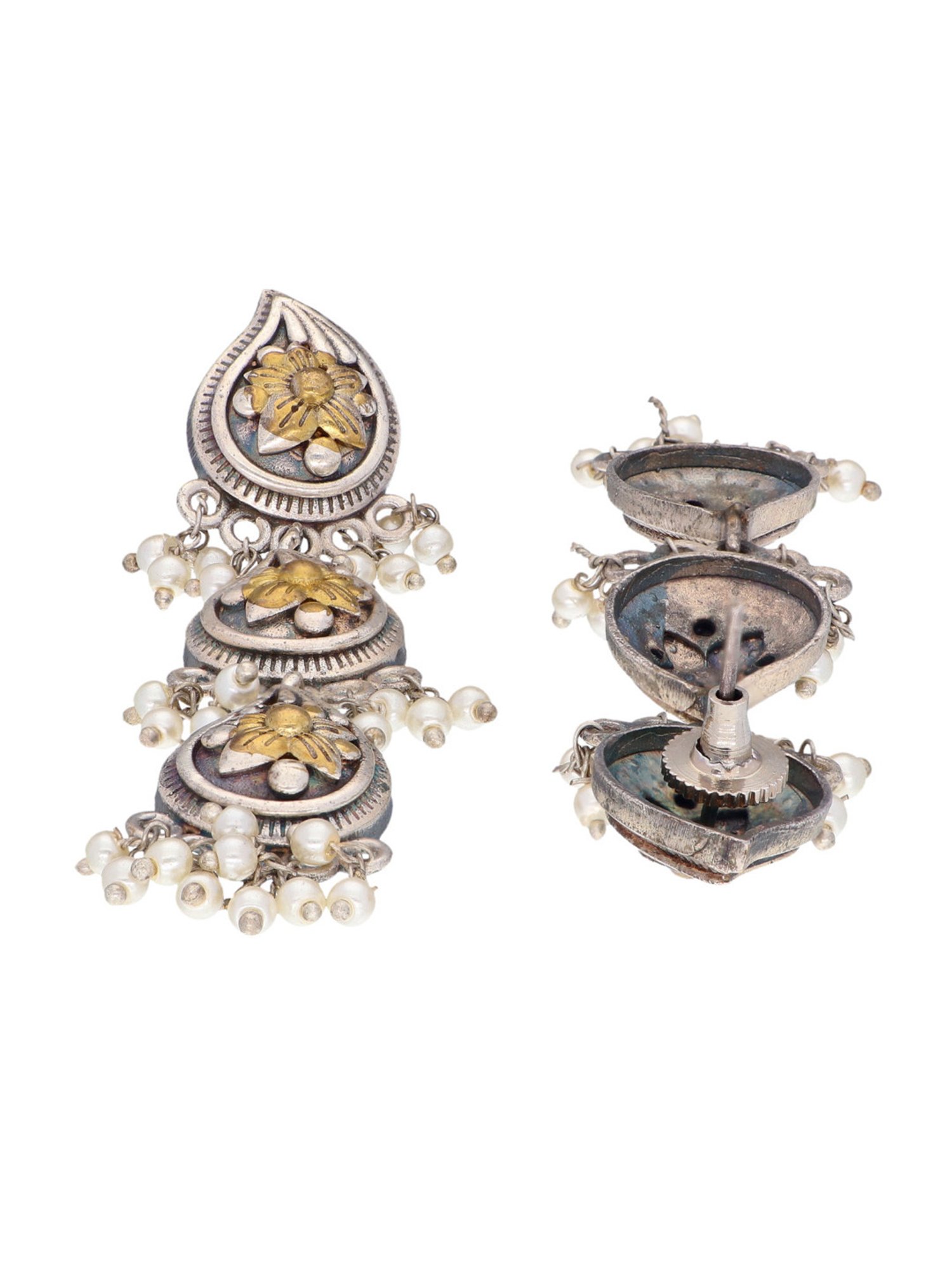 Curio Cottage Aria Three of Paisley Dual Tone Dangler Earrings