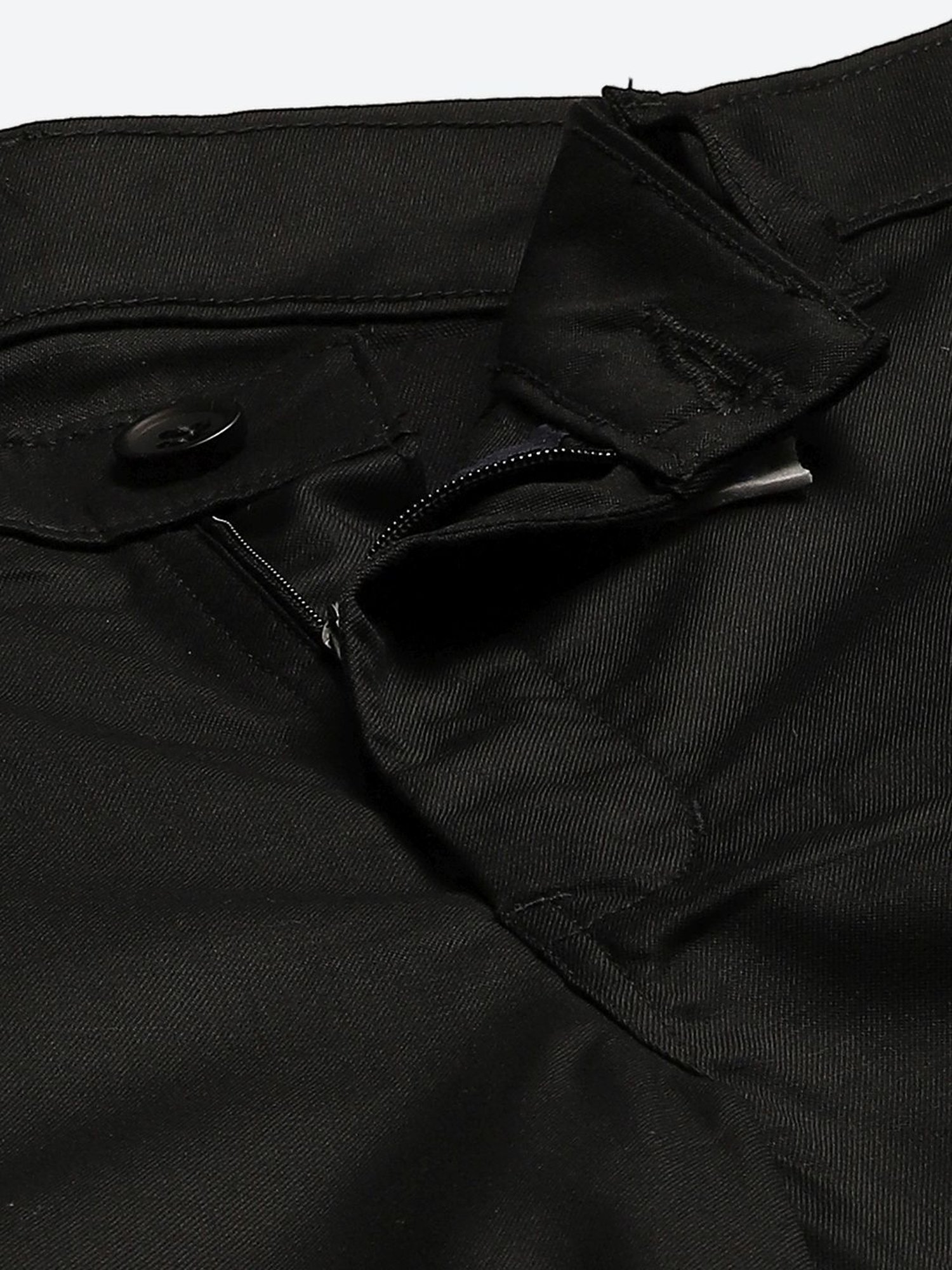 Sojanya Black Cotton Regular Slim Fit Flat Front Trousers