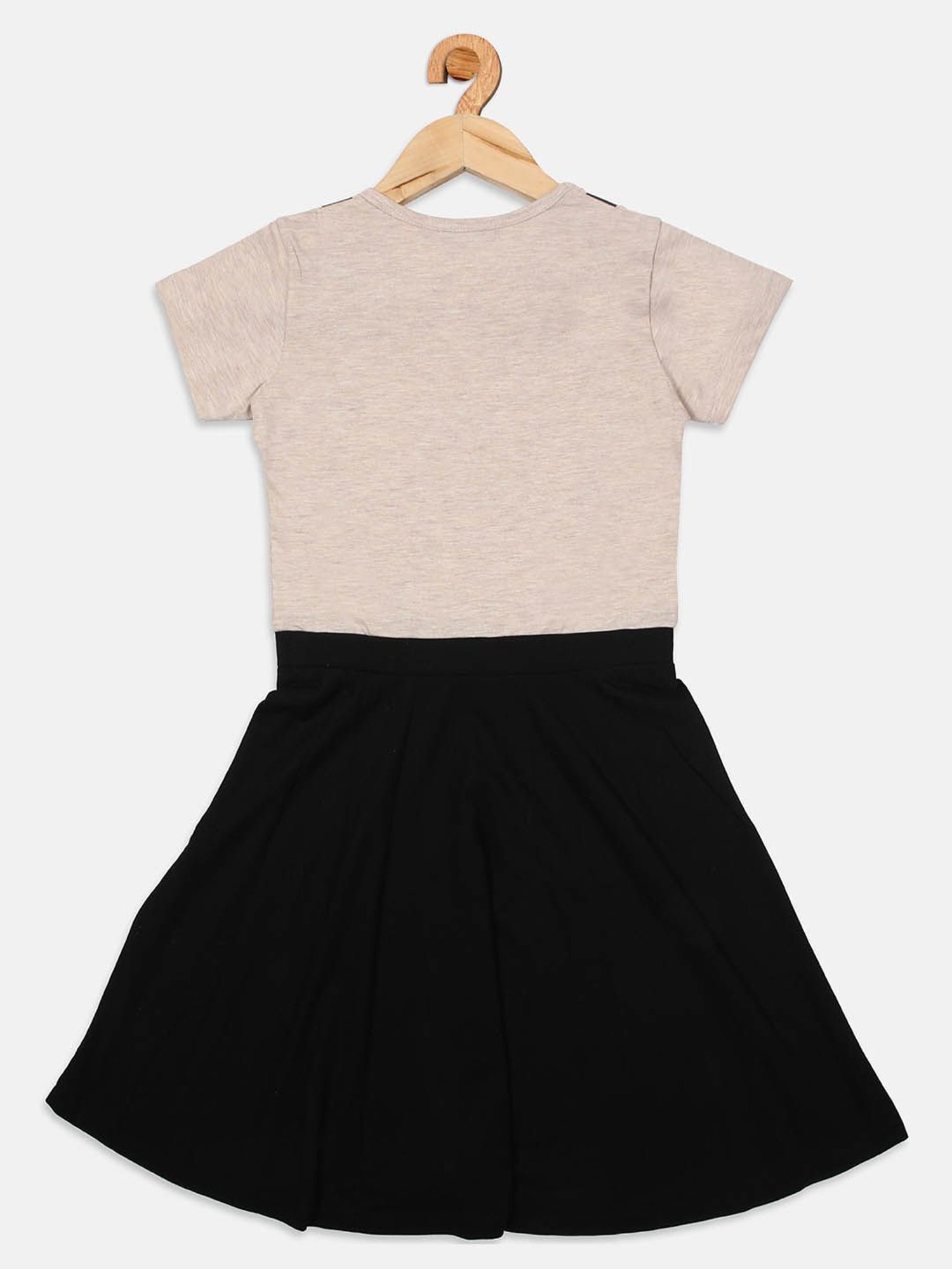 NINS MODA Kids Beige & Black Printed Dress