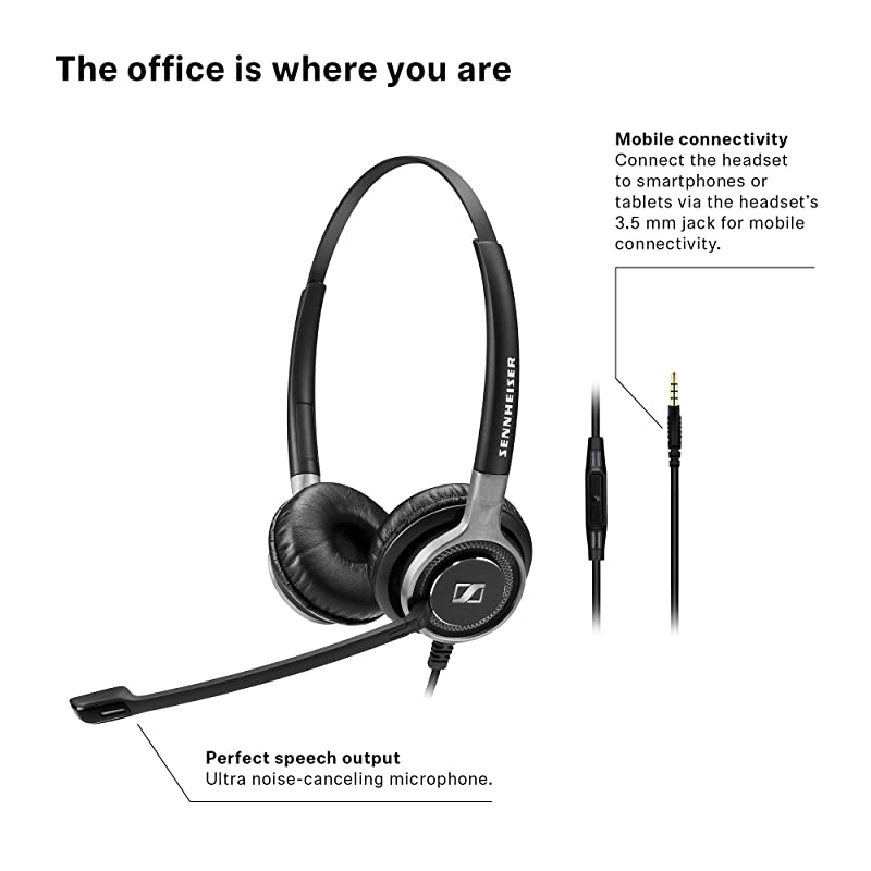 SC 665 507256 DoubleSided Business Headset | For Mobile Phone and Tablet Connection | with HD Sound amp Ultra NoiseCancelling Microphone Black