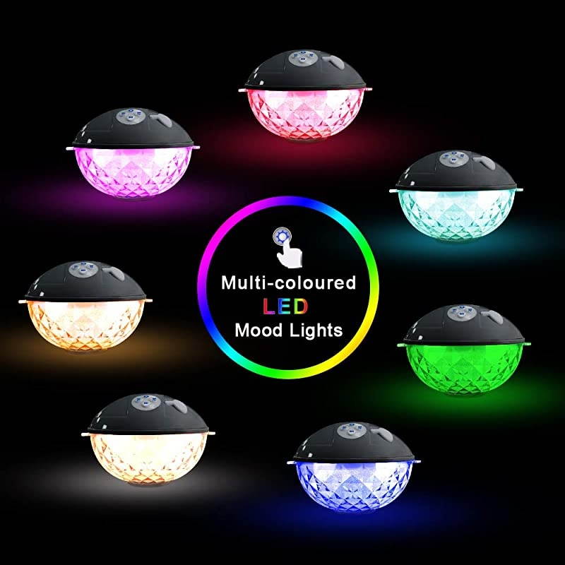 Speaker with Colorful Lights Floating Bluetooth Speaker IPX7 WaterproofBuiltin MicCrystal Clear Stereo Sound Speakers Bluetooth Wireless 50ft Range for Home Shower Outdoor Travel Gray