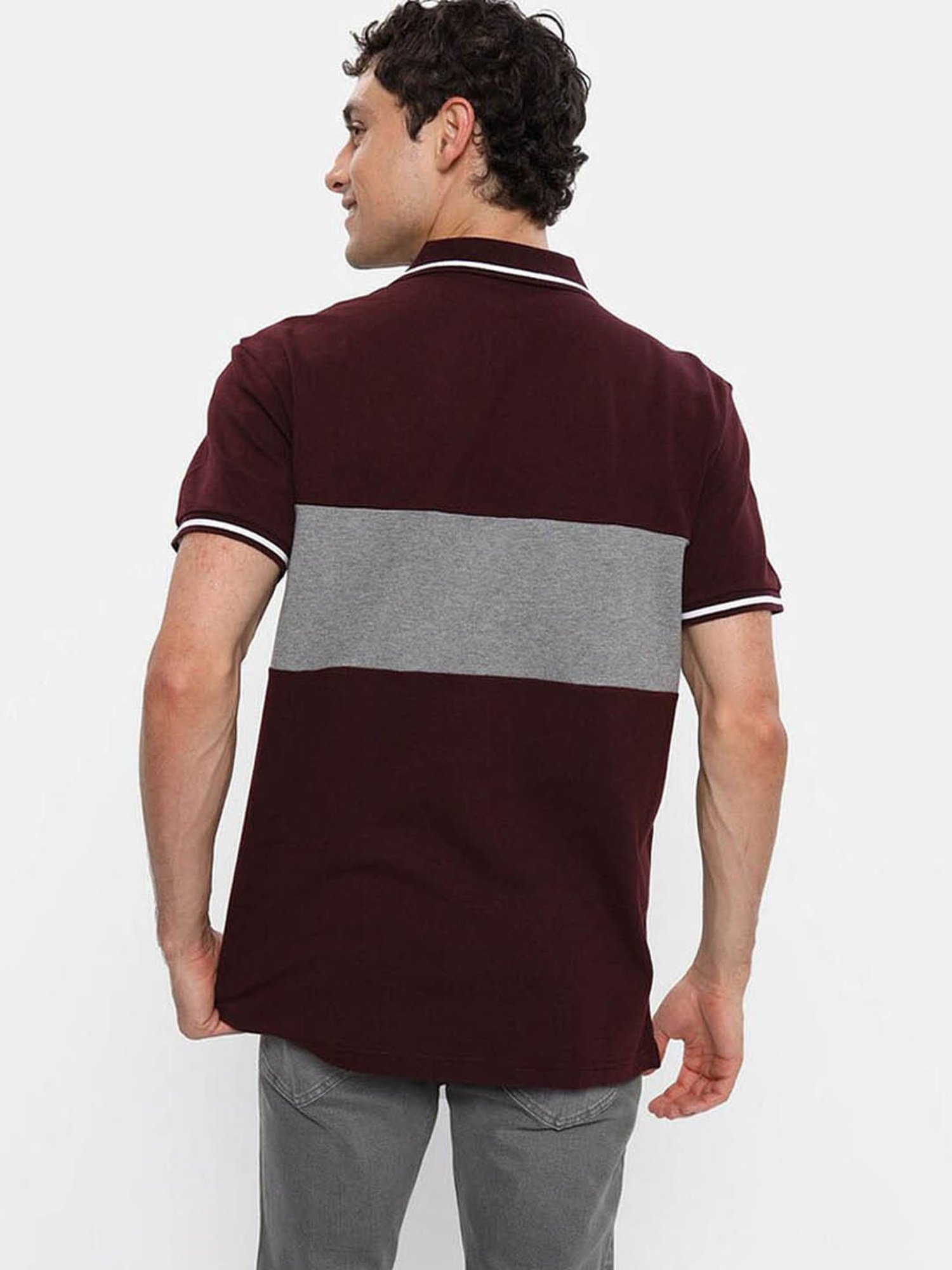 American Eagle Burgundy Regular Fit Colour Block Polo T-Shirt