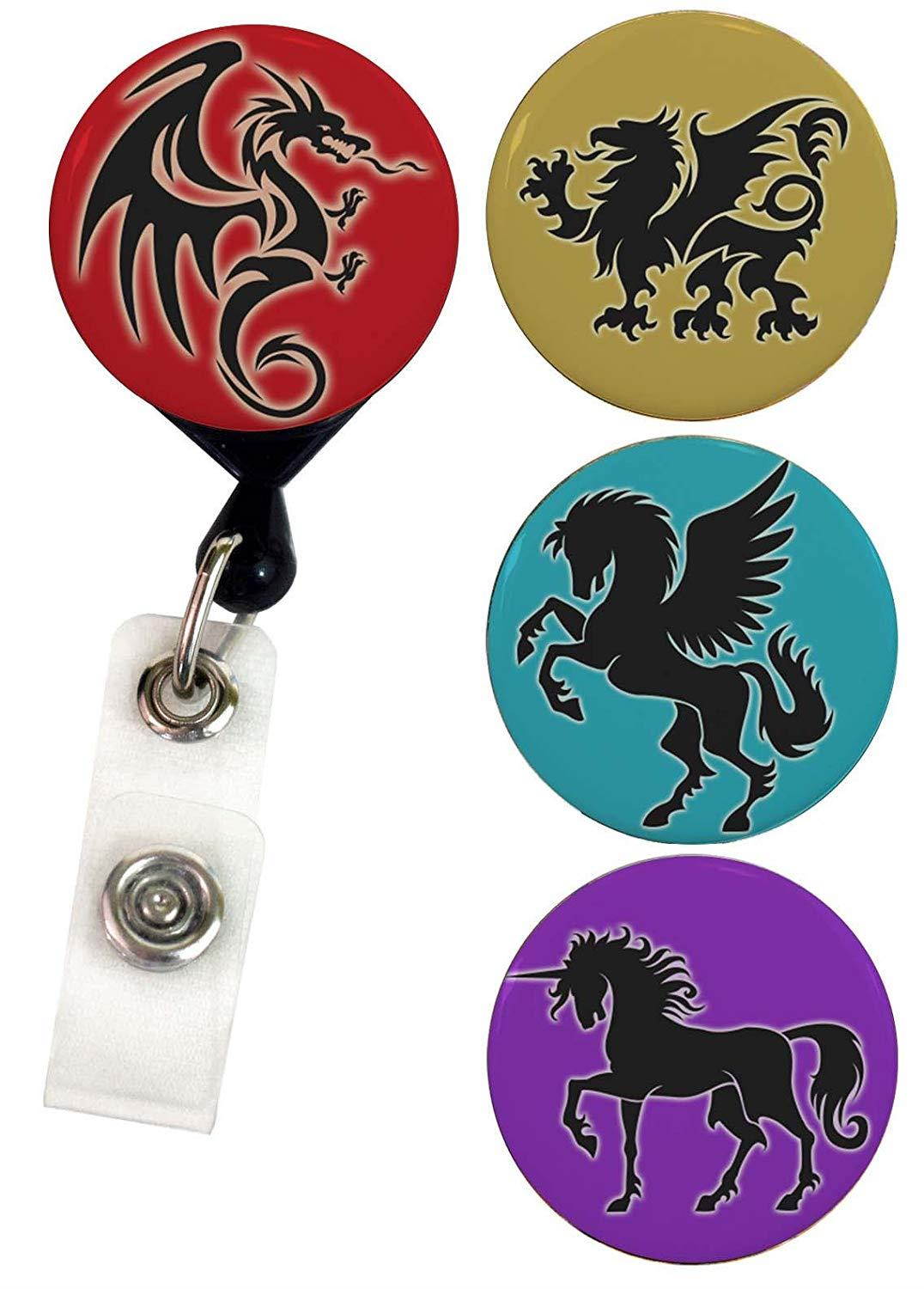 Buttonsmith Mythical Dragon Retractable Tinker Reel Badge Reel with Belt Clip and Swappable Tinker Tops - Made in the USA, 1 Year Warranty