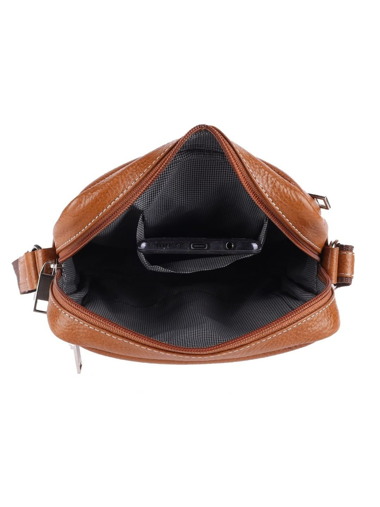 HiLEDER Tan Textured Small Leather 6.5 inch Cross Body Bag